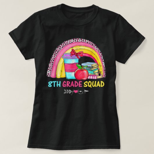 T-shirt 8th Grade Squad Teacher Leopard Rainbow Back To Sc (Design devant)
