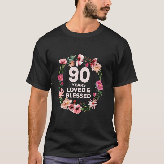 T-shirt 90 Ans Amoureux Et Béni Fleur Florale 90e Birt (Devant)