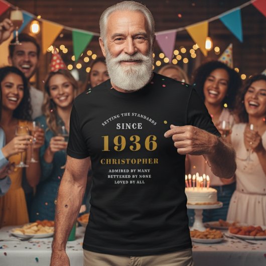 T-shirt 90e anniversaire personnalisé 1936 Nom Black Gold