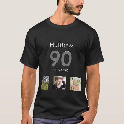 T-shirt 90e anniversaire photo monogramme mec (Devant)
