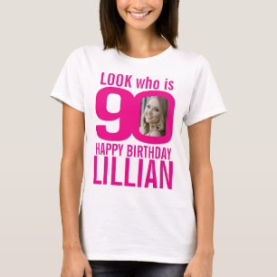 T-shirt 90e anniversaire rose 90 photo et nom personnalis