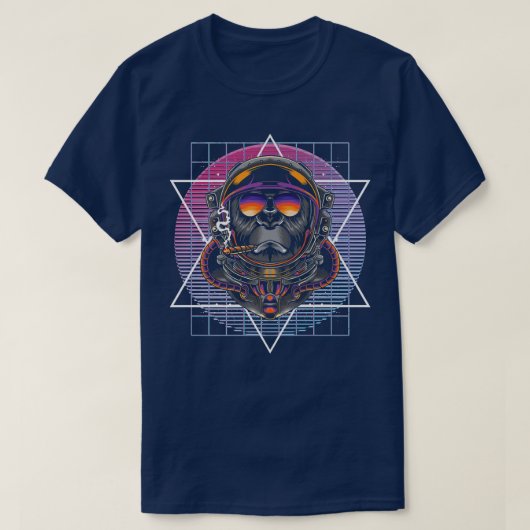T-shirt 90s Synthwave Art Vaporwave Esthétique Monkey Astr (Design devant)