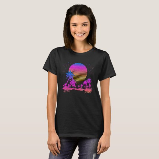 T-shirt 90s Vaporwave Art Palms Retro 80s Sunset esthétiqu (Devant entier)