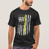 T-shirt 911 Dispatcher Thin Yellow Line Police USA Drapeau (Devant)