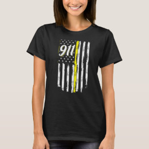 T-shirt 911 Dispatcher Thin Yellow Line Police USA Drapeau