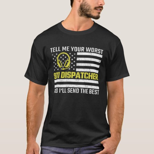 T-shirt 911 Dispatcher US Drapeau mince Gold Line Emergenc (Devant)