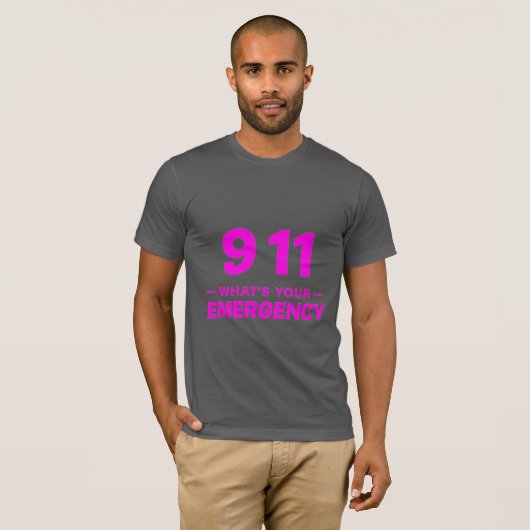 T-shirt "911 Quel est votre état d’urgence" Bold Pink Stre (Devant entier)