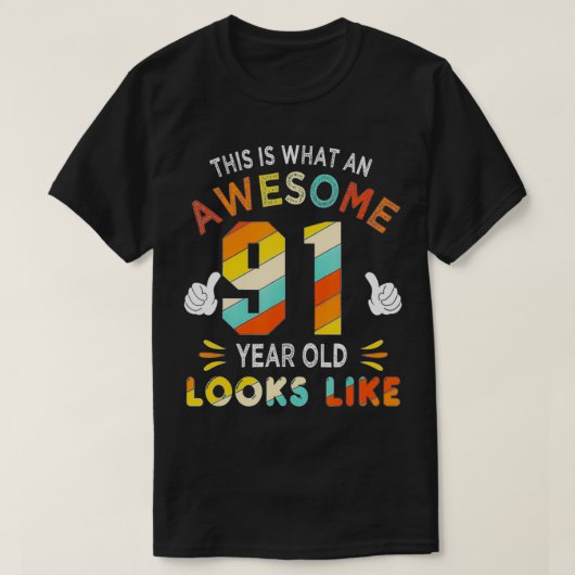 T-shirt 91e cadeau d'anniversaire 91 ans a l'air drôle 9 (Design devant)