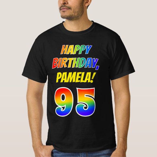 T-shirt 95e anniversaire — Bold, Fun, Rainbow 95, Nom pers (Devant)
