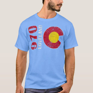 T-shirt 970 Loveland Colorado Carte Fade Rétro