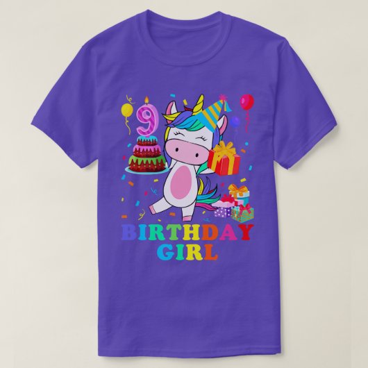 T-shirt 9 Anniversaire fille Unicorn (Design devant)