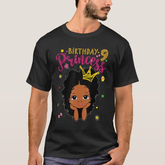 T-shirt 9 Anniversaire Princesse 9e Anniversaire Melanin (Devant)