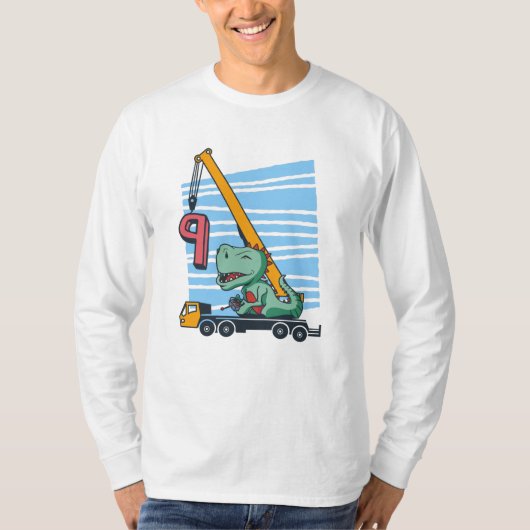T-shirt 9 ans 9e anniversaire de la grue mobile Dinosaur (Devant)