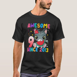 T-shirt 9 Ans 9E Anniversaire Filles Cute Chat Awesome Si
