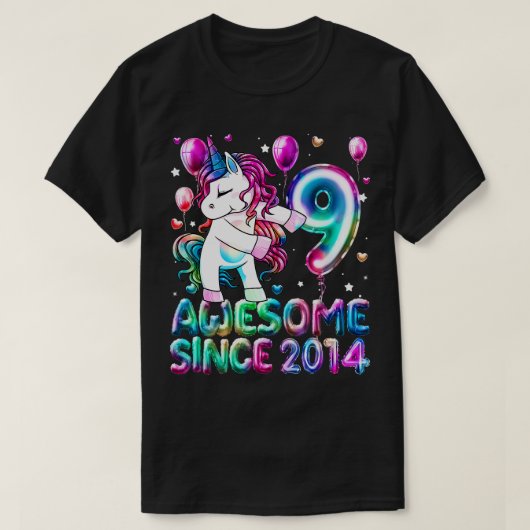 T-shirt 9 Ans Unicorne Flossant 9e Anniversaire Girl Uni (Design devant)