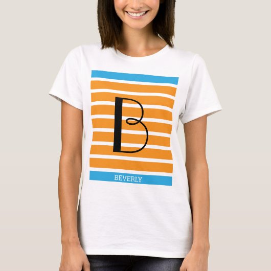 T-shirt 9 bandes orange Bleu Personnalisé Monogramme (Devant)