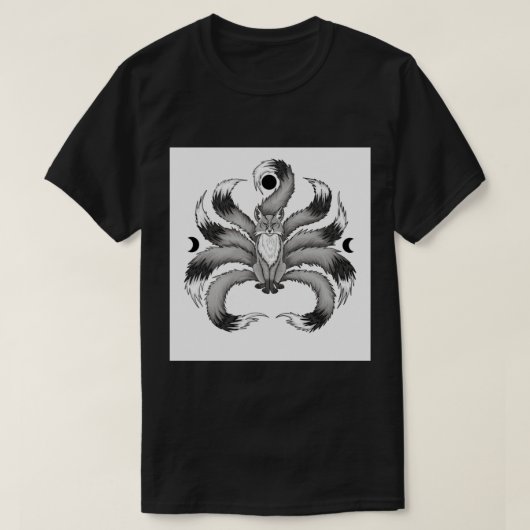 T-shirt 9 Tales Fox Guardian noir et blanc (Design devant)