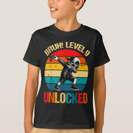 T-shirt 9 Years Old Dabbing Boy Bruh 9th Level Unlocked Bi (Devant)
