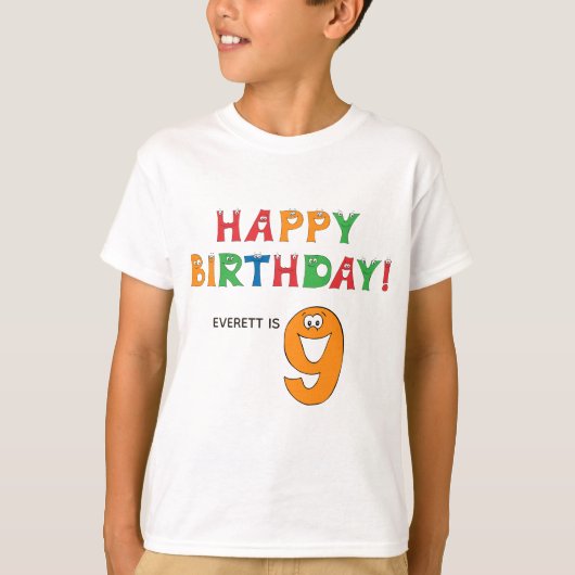 T-shirt 9e anniversaire Alphabet coloré avec nom Enfants (Devant)