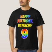 T-shirt 9e anniversaire — Bold, Fun, Rainbow 9, Nom person (Devant)