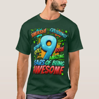 T-shirt 9e anniversaire de style de bande dessinée Awesome