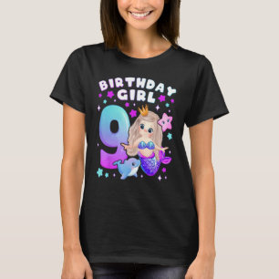 T-shirt 9e anniversaire, fille 9 ans, Sirène, numéro 9