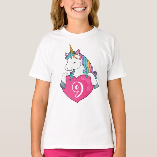 T-shirt 9e anniversaire mignon Unicorn cadeau d'anniversai (Devant)