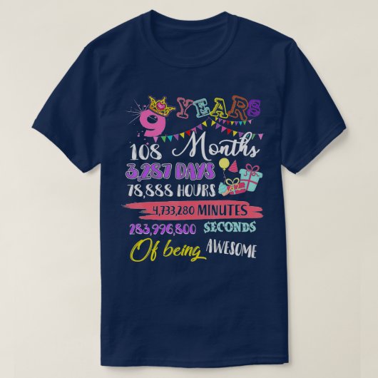 T-shirt 9e anniversaire pour les filles 9 ans être génial (Design devant)