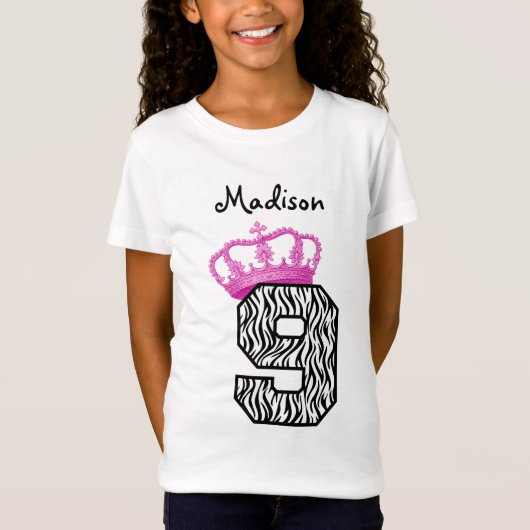 T-Shirt 9e anniversaire Princesse Crown et Zebra V01 (Devant)