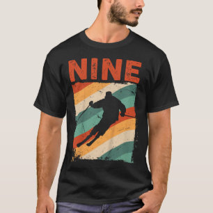 T-shirt 9e Anniversaire Retro Ski Ski 9 ans Garçons Fille