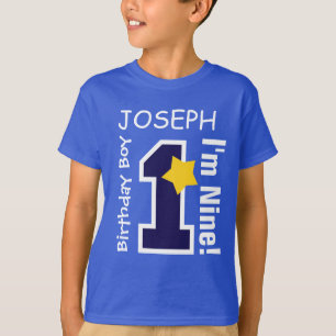 T-shirt 9ème BLEU de garçon d'anniversaire un nom fait s