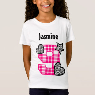 T-Shirt 9ème Coeurs de plaid et de zèbre d'anniversaire