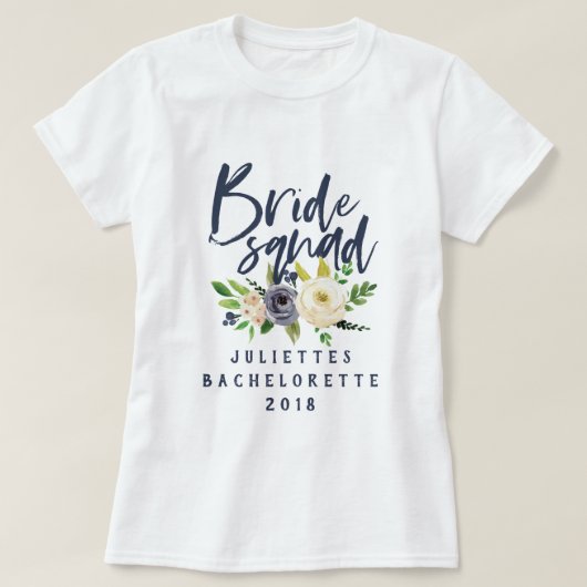 T-shirt à aquarelle fleurie de l'équipe de mariée (Design devant)