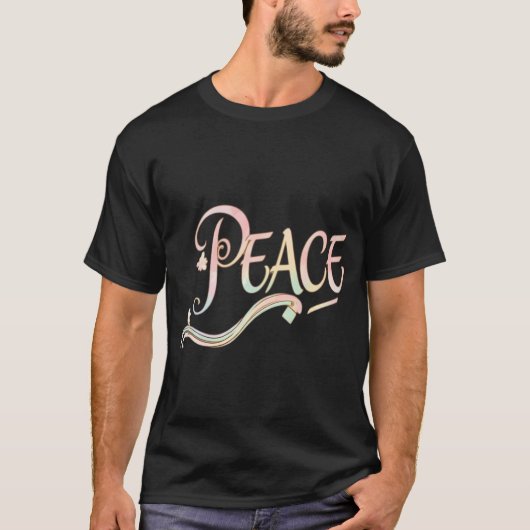 T-shirt A beautiful, flowing script of the word "Peace" fe (Devant)