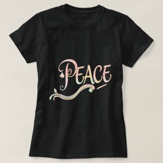 T-shirt A beautiful, flowing script of the word "Peace" fe (Design devant)