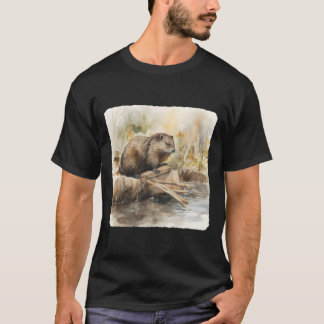 T-shirt A Beaver Building A Dam Construction