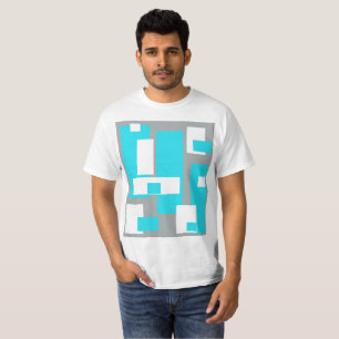 T-Shirt à blocs turquoise, gris et blanc