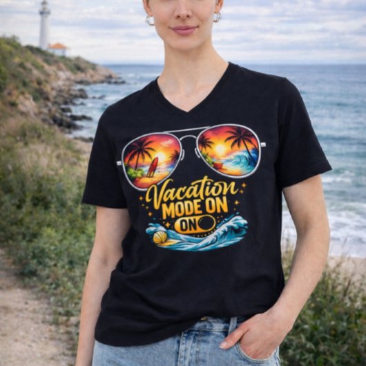 T-shirt à col en V Vacances sur la plage Mode vaca