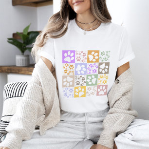 T-shirt À damiers de mât de chien et de chat rétro