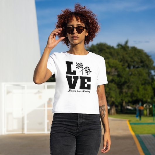 T-shirt à damiers Drapeau Love Racing Black & White Design