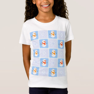T-Shirt À damiers hiver bonhomme de neige motif et flocons