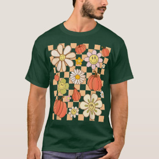 T-shirt à damiers Retro Automne Saison Automne Citrouille