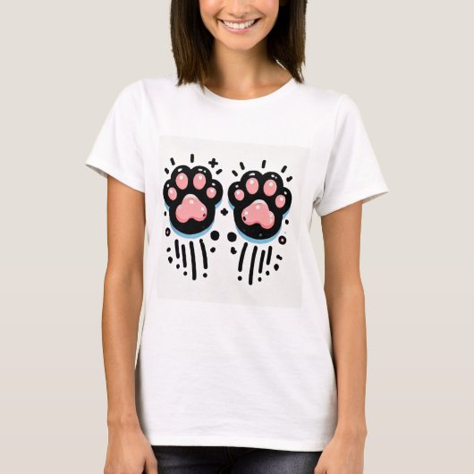 T-shirt à empreinte de patte de chat rose - Tee-sh (Devant)