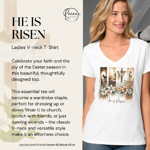 T-Shirt à encolure en V 'Il est ressuscité' Pincea