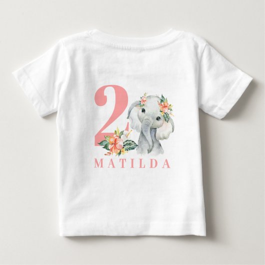 T-shirt à fleurs d'éléphant de 2e anniversaire (Dos)