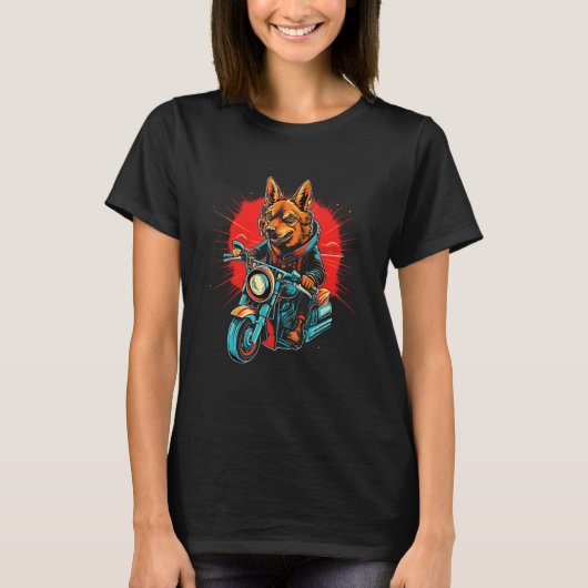 T-shirt A German Shepherd dog riding a motorcycle (Devant)