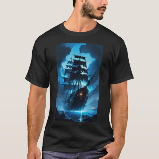T-shirt a ghost ship, a pirate ship, a foggy ship, the Fly (Devant)