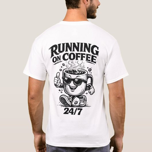 T-Shirt à Imprimé 'Running On Coffee 24/7' au Dos