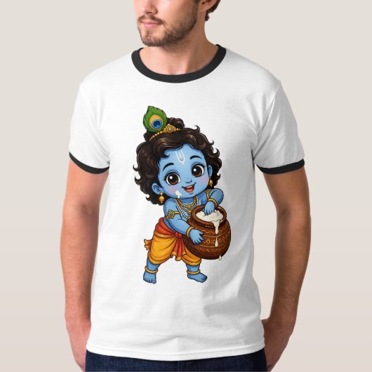 T-shirt à l'effigie de Bébé Krishna mangeant du be (Devant)