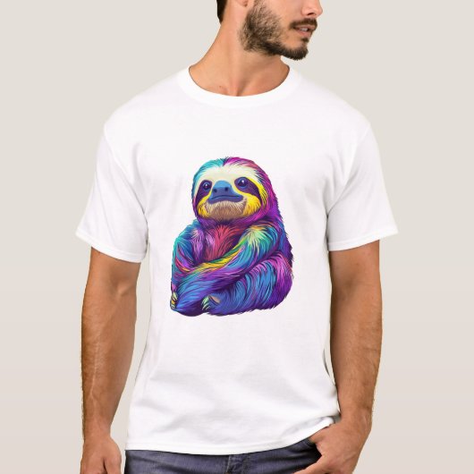 T-Shirt à manches longues avec un paresseux arc-en (Devant)